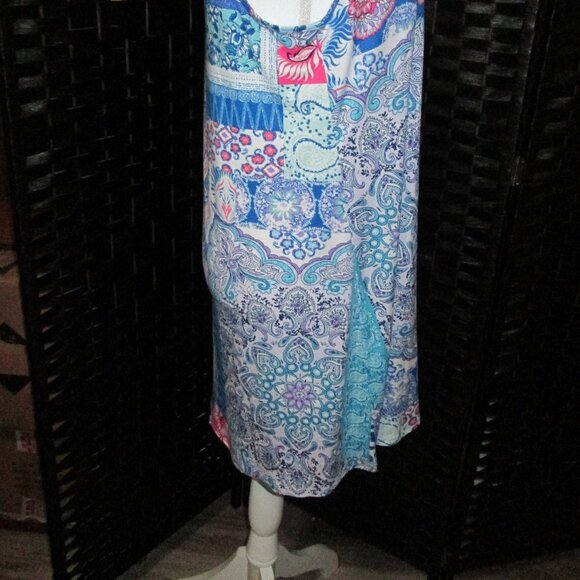 Linea Donatella Printed Sleeveless Chemise Blue BOHO Print NWT - Picture 9 of 10